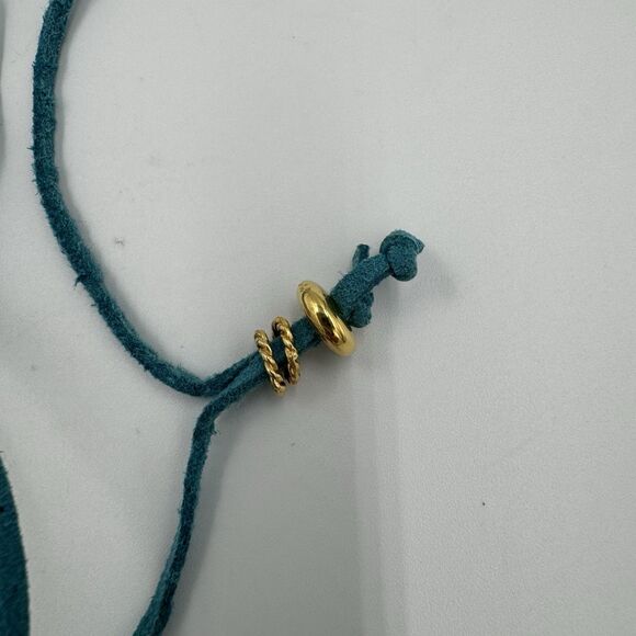 Murano Glass Necklace Pendant Black Teal Blue Green Aqua Art Deco 2" Leather - Picture 6 of 12